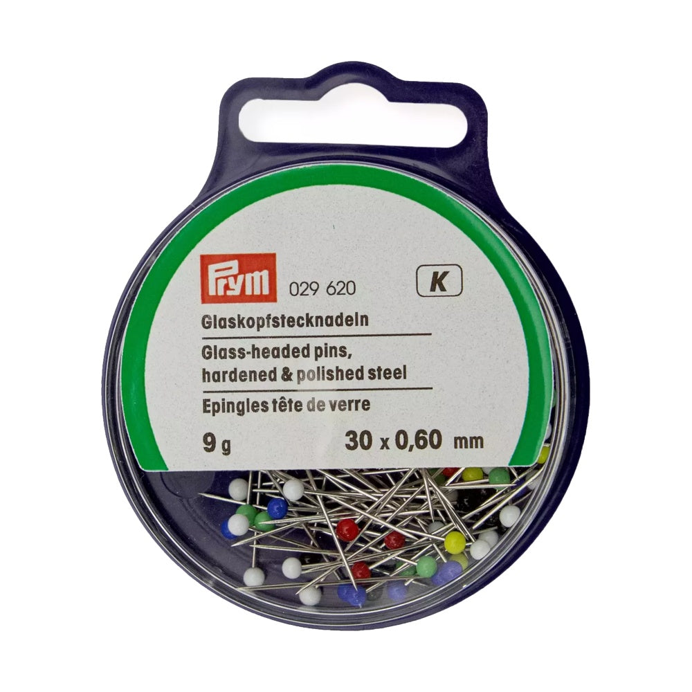 Prym Glass-headed pins, 0.60 x 30mm, multi-colour, 9g