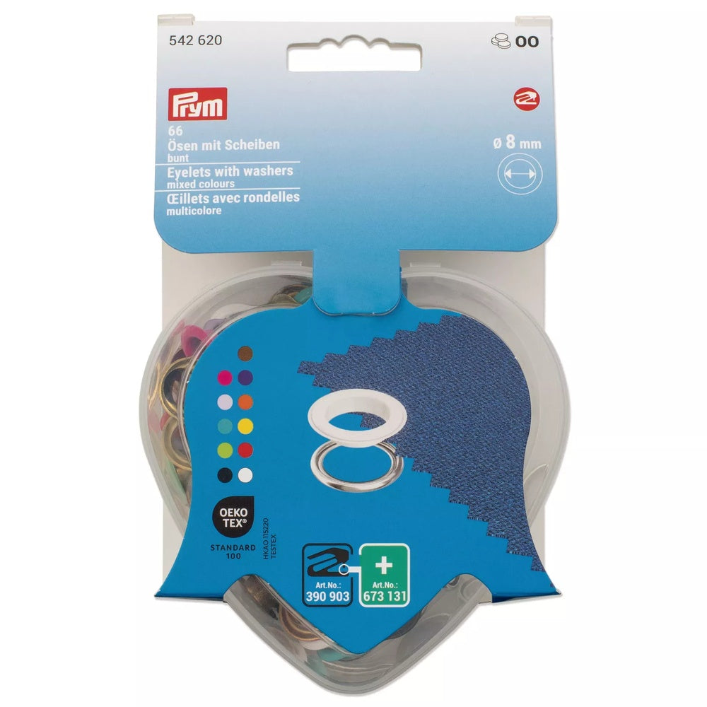 Prym 8mm Eyelets with washers, mixed colours,