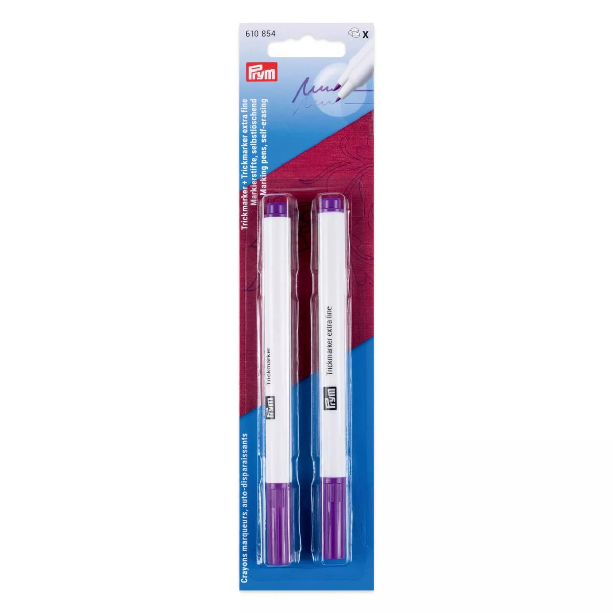 Prym Textile Marker. Self Erasing 2pcs Standard and Extra-fine